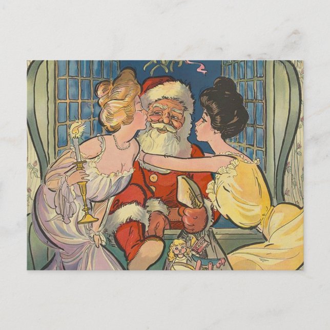 Tomten Kissing Vintage-julkort Helg Vykort (Framsida)