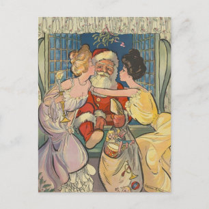 Tomten Kissing Vintage-julkort Helg Vykort