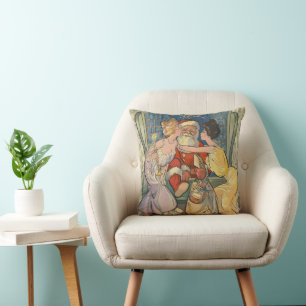 Tomten Kissing Vintage-julkort Kudde