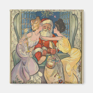 Tomten Kissing Vintage-julkort Magnet