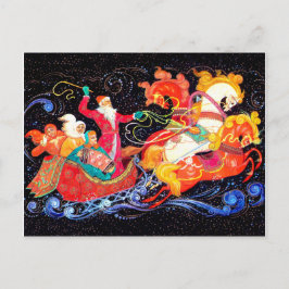 Tomten kommer in i tre hästarscharioter, Sovjetuni Vykort