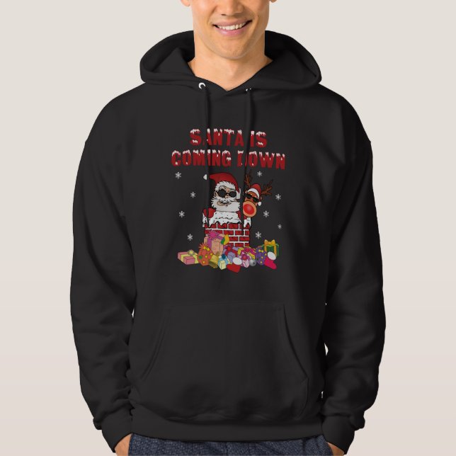 Tomten kommer ner på Skorsten Hoodie (Framsida)