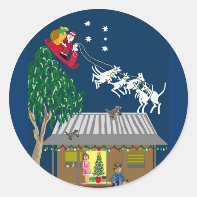 Tomten kommer runt klistermärke (Framsida)