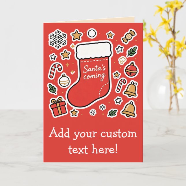 Tomten kommer Söt julstrumpa kort (Gul blomma)