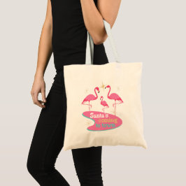 Tomten kommer till stan Rolig flamingo jul Tygkasse