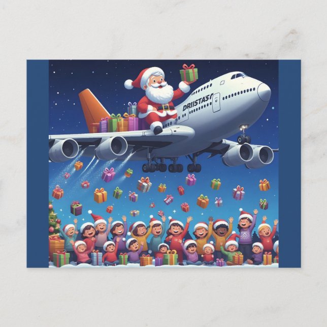 Tomten kör på jumbo jet-vykort vykort (Framsida)