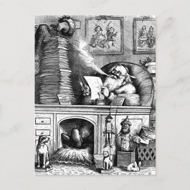 Tomten läser hans e-post helg vykort (Framsida)