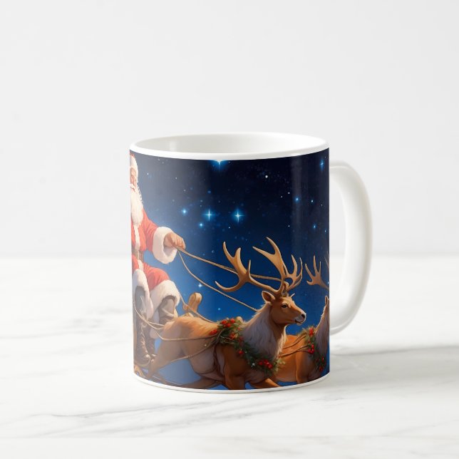 Tomten levererar leksak, renar drar tomten kaffemugg (Framsida höger)