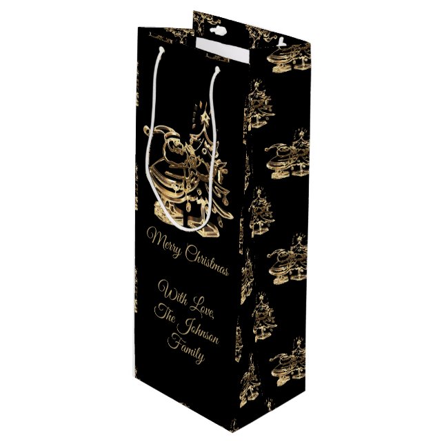 Tomten med God jul Träd Mönster Svarta Guld (Framsidan Vinklad)