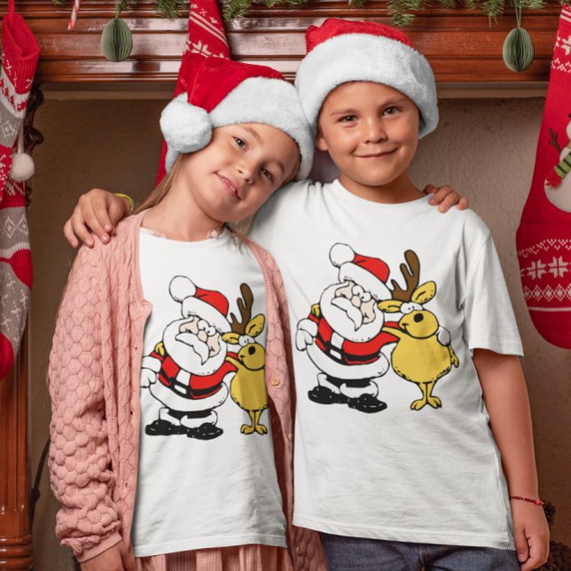 Tomten med Hjortens bästa vänner barn Tee Shirt (Santa With Deer Best Friends Kids T-Shirt)