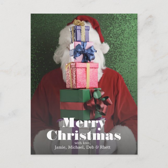 Tomten med högar av gåvor helg vykort (Framsida)