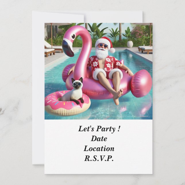 Tomten med kattjul i juli Bassäng Party Inbjudningar (Framsida)