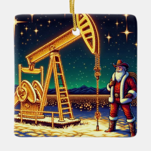 Tomten med oljepumpa Jack med Ljuset jul Julgransprydnad Keramik (Framsida)
