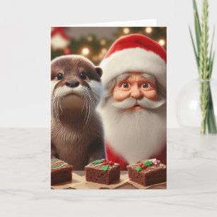 Tomten med Otter- och julsötsaker Kort