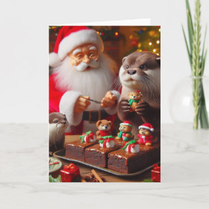 Tomten med otters och julsötsaker kort