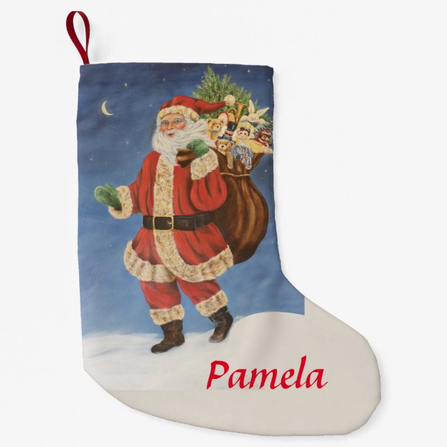 Tomten med påk av Leksaker i Snö akrylmålning Liten Julstrumpa (Framsidan)