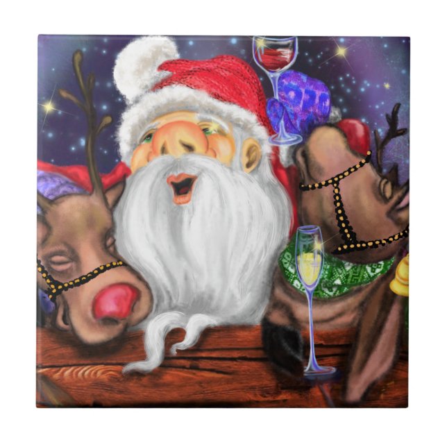 Tomten med renar Den vackra julklappen Kakelplatta (Framsidan)