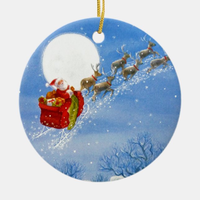 Tomten med sin flygande Reindeer Ornament (Framsidan)