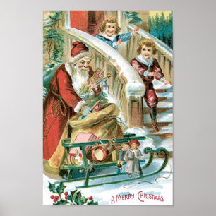 Tomten med Sled och Presenter för barn Poster