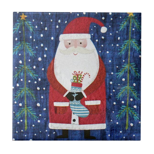 Tomten med Stocking Kakelplatta (Framsidan)
