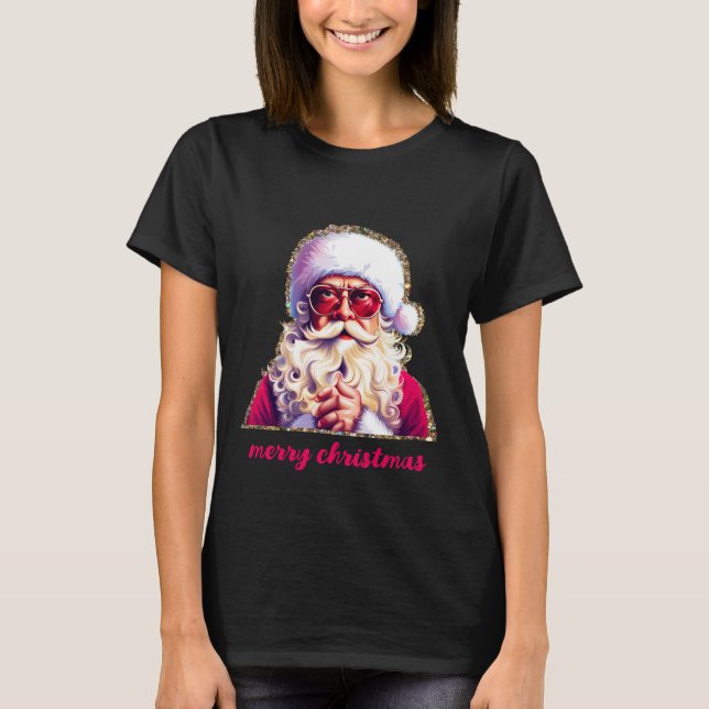 Tomten med Sunglasses Shirt Glitter jul Tee (Framsida)