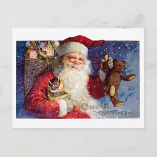 Tomten med Teddy och Krampus i en låda Helg Vykort
