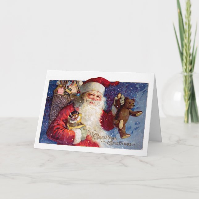 Tomten med Teddy och Krampus i en låda Helgkort (Framsida)
