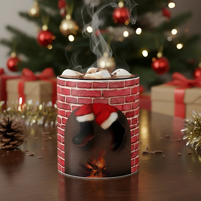 Tomten ner på skorsten Två-Tonad mugg (Warm Santa fireplace Christmas design for cozy holidays and festive winter vibes)