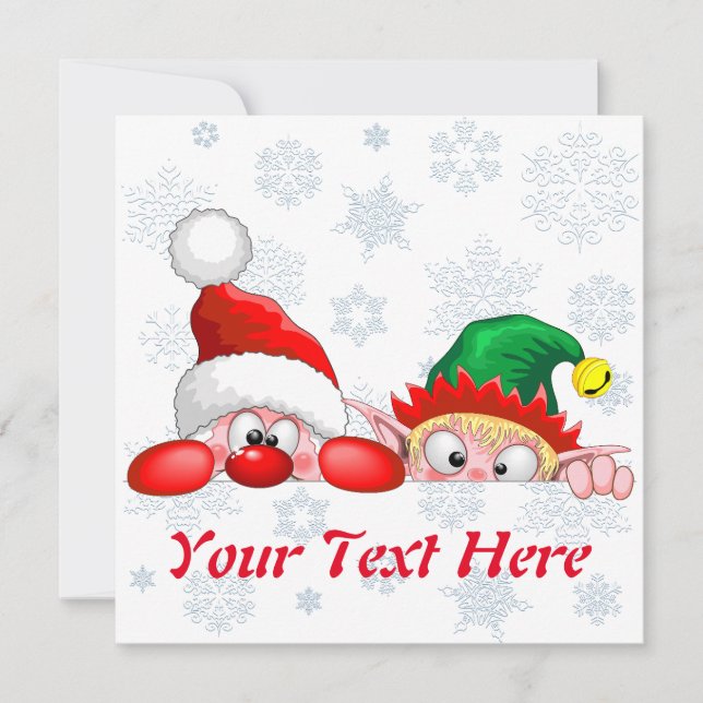 Tomten och Elf Cute och lustigtecknen Peeking (Framsida)