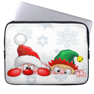 Tomten och Elf Cute och lustigtecknen Peeking Laptop Fodral
