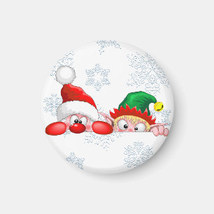 Tomten och Elf Cute och lustigtecknen Peeking Magnet