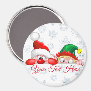 Tomten och Elf Cute och lustigtecknen Peeking Magnet