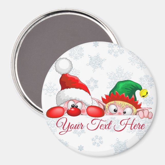 Tomten och Elf Cute och lustigtecknen Peeking Magnet (Front/Back)