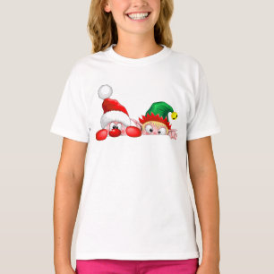 Tomten och Elf Cute och lustigtecknen Peeking T Shirt