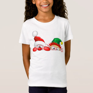 Tomten och Elf Cute och lustigtecknen Peeking T Shirt