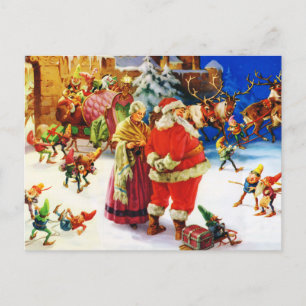 Tomten och fru Claus vid Nordpoljulen Kväll Helg Vykort