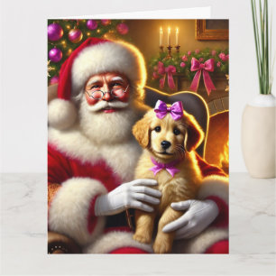 Tomten och Golden Retriever Puppy med Rosa Bow Kort