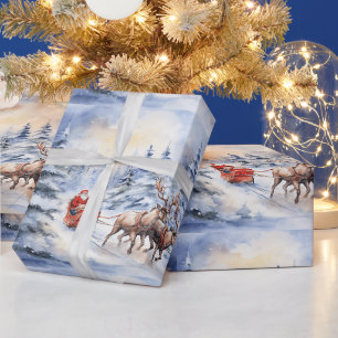 Tomten och hans renar på en snöig jul Kväll Presentpapper