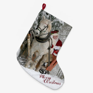 Tomten och hästar stor julstrumpa