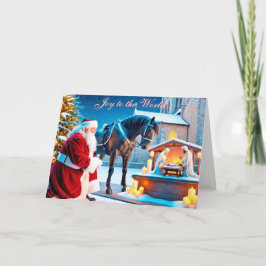 Tomten och hästen på julkortet för nyskapande helgkort