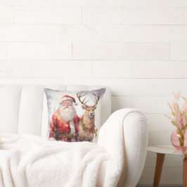 Tomten och Reindeer Helgdag Hemdekretet Kudde