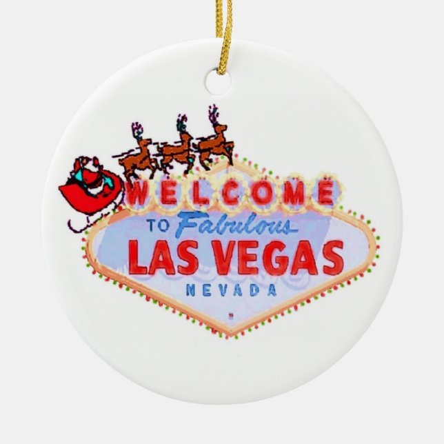 Tomten och Reindeer på Las Vegas-skyltdekoration Julgransprydnad Keramik (Framsidan)