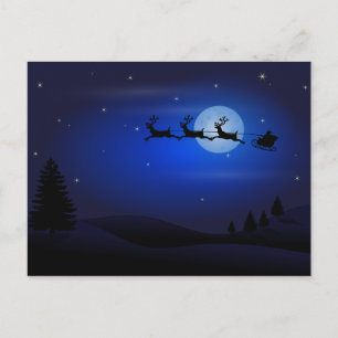 Tomten och Reindeer Silhouette mot Full Moon Helg Vykort