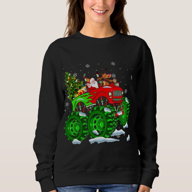 Tomten och renar Riding Monster Red Lastbil Funny T Shirt (Framsida)