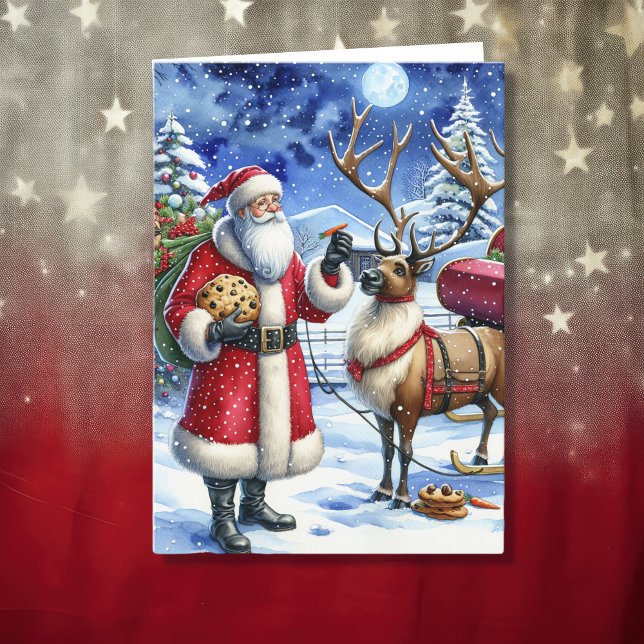 Tomten och renar vid jul Kväll Helgkort (Skapare uppladdad)