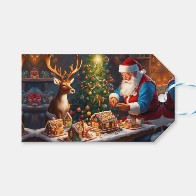 Tomten och renarna gör kryddhus presentetikett (Framsidan (Horisontell))