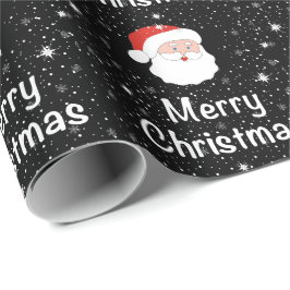 Tomten och snöflingor på en svart bakgrund jul presentpapper