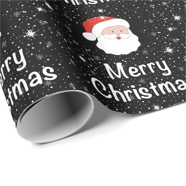 Tomten och snöflingor på en svart bakgrund jul presentpapper (Rullad Hörn)