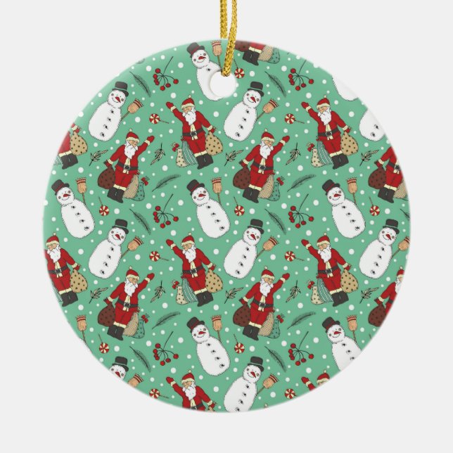 Tomten och Snögubbar Julgransprydnad Keramik (Framsidan)