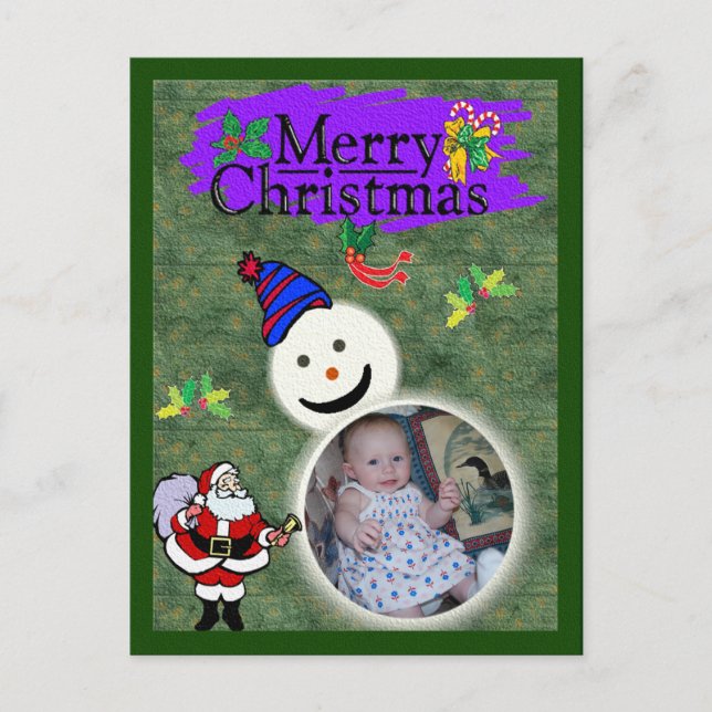 Tomten och Snögubbe Lägg till din fotochrismas Helg Vykort (Framsida)